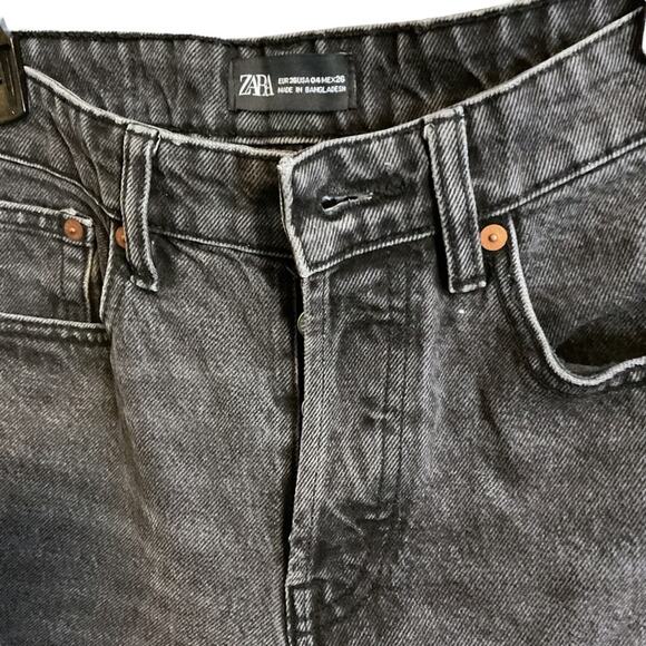 Zara Jeans Women Size 4 Black High Rise Waist Wide Leg Raw Hem Denim Pants - Picture 3 of 13